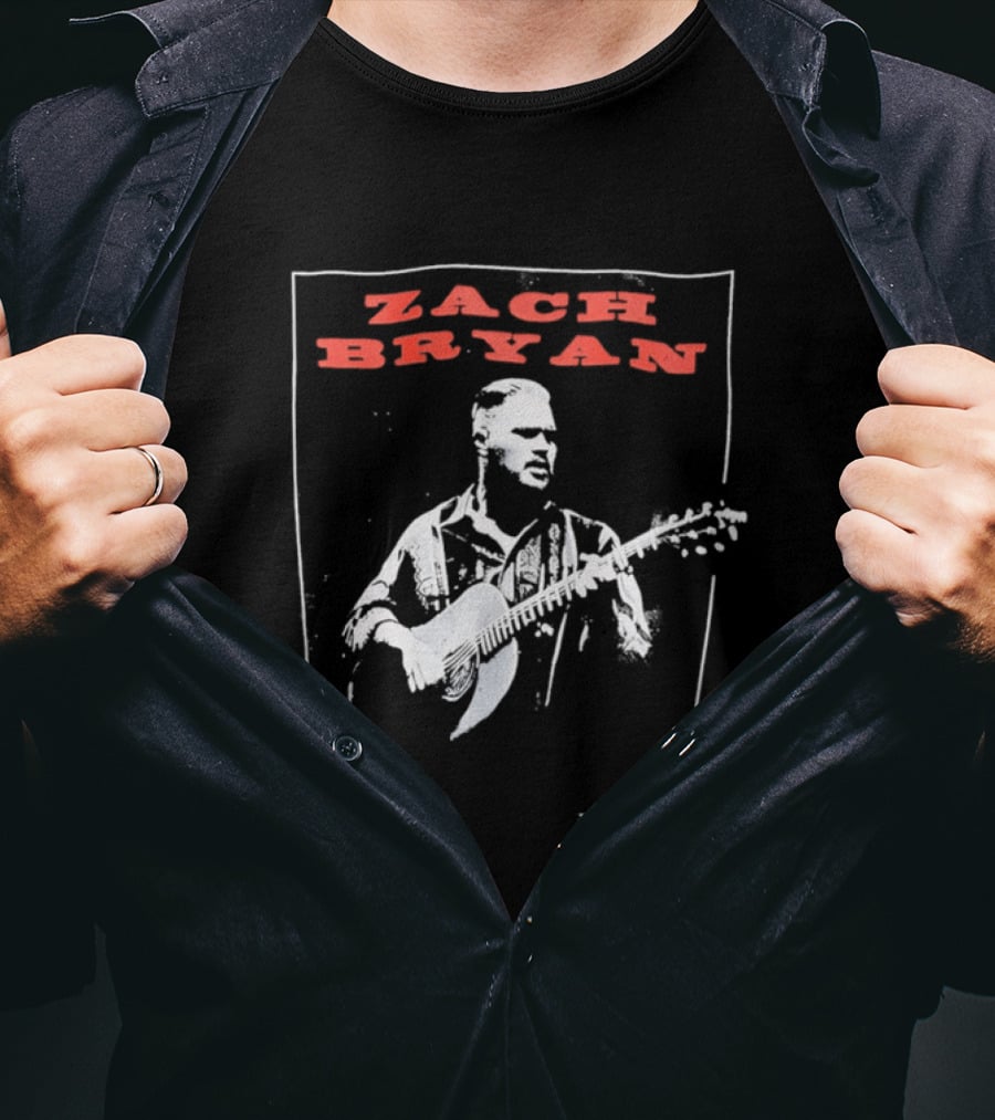 Zach Bryan Guitar Performance Black And White T-Shirt