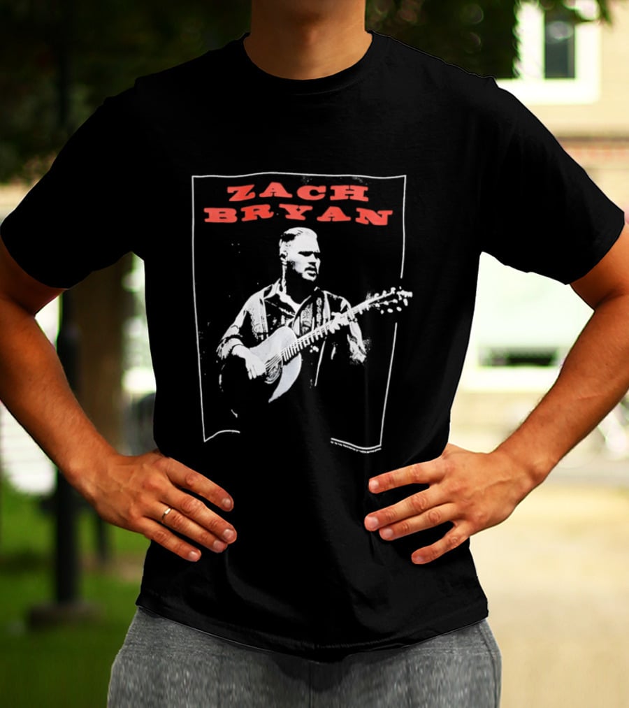Zach Bryan Guitar Performance Black And White T-Shirt