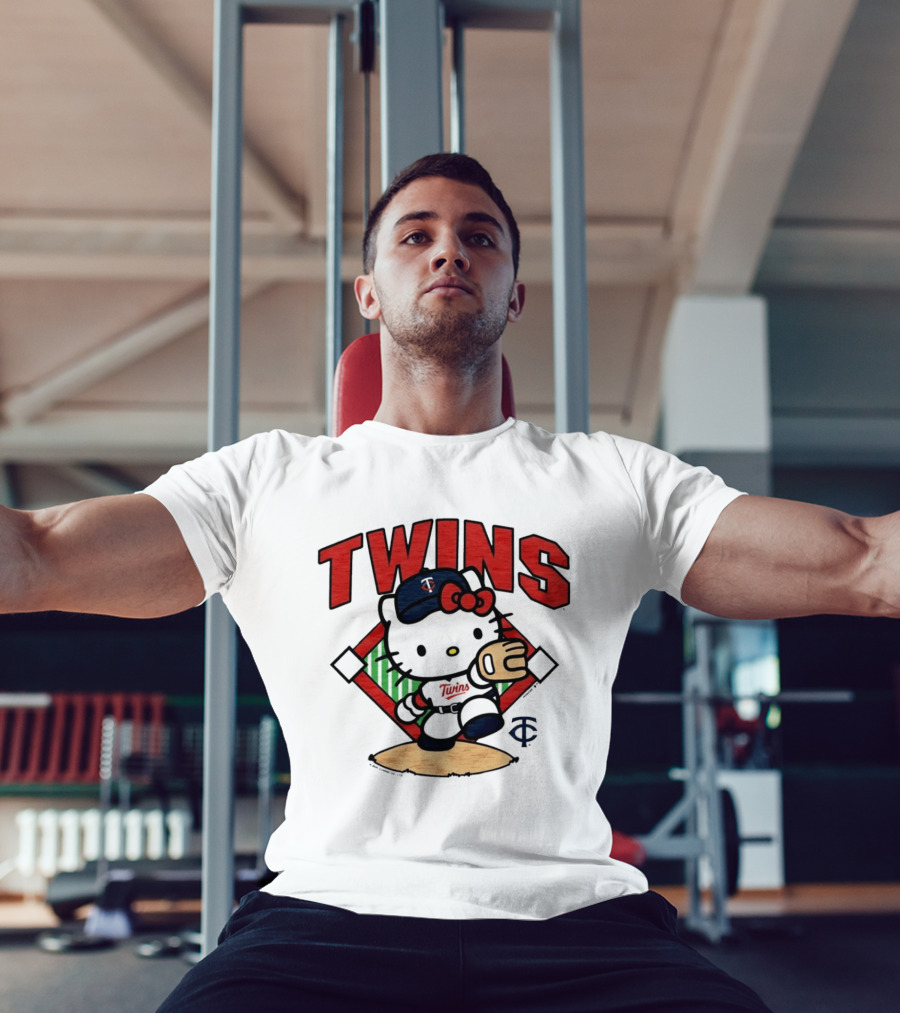 Hello Kitty Twins Baseball Distressed MLB Player Cartoon T-Shirt