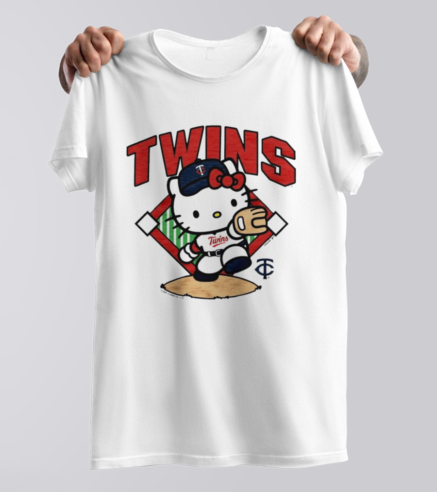 Hello Kitty Twins Baseball Distressed MLB Player Cartoon T-Shirt