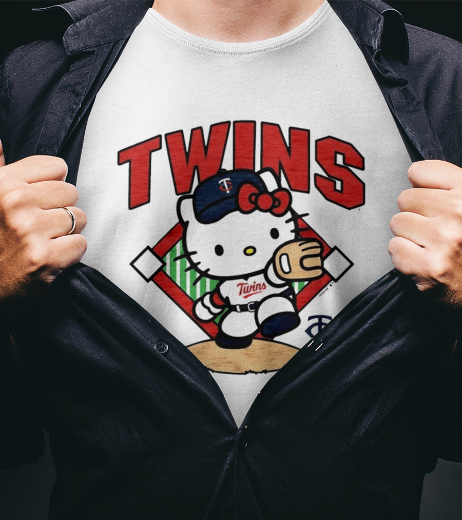 Hello Kitty Twins Baseball Distressed MLB Player Cartoon T-Shirt