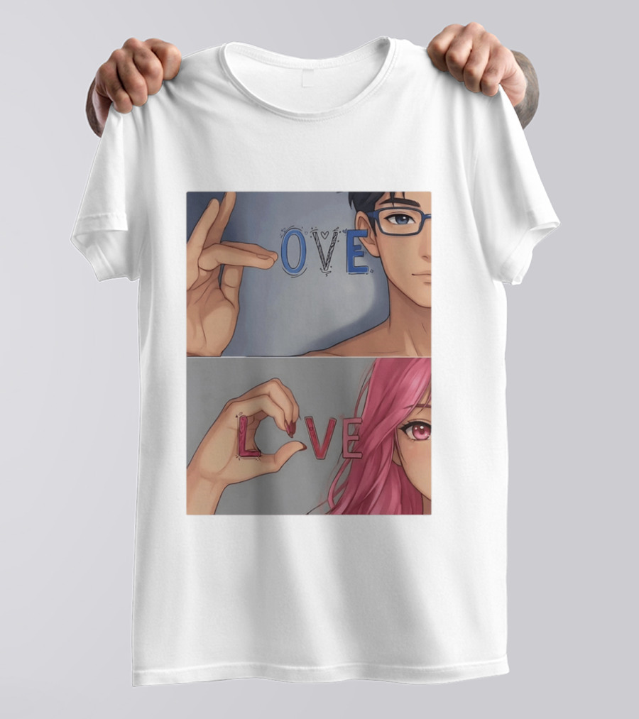 Love Love Anime Couple Hand Gesture T-Shirt
