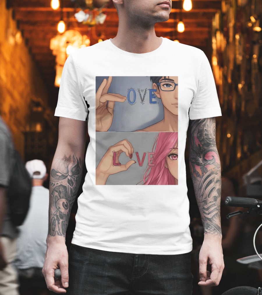 Love Love Anime Couple Hand Gesture T-Shirt