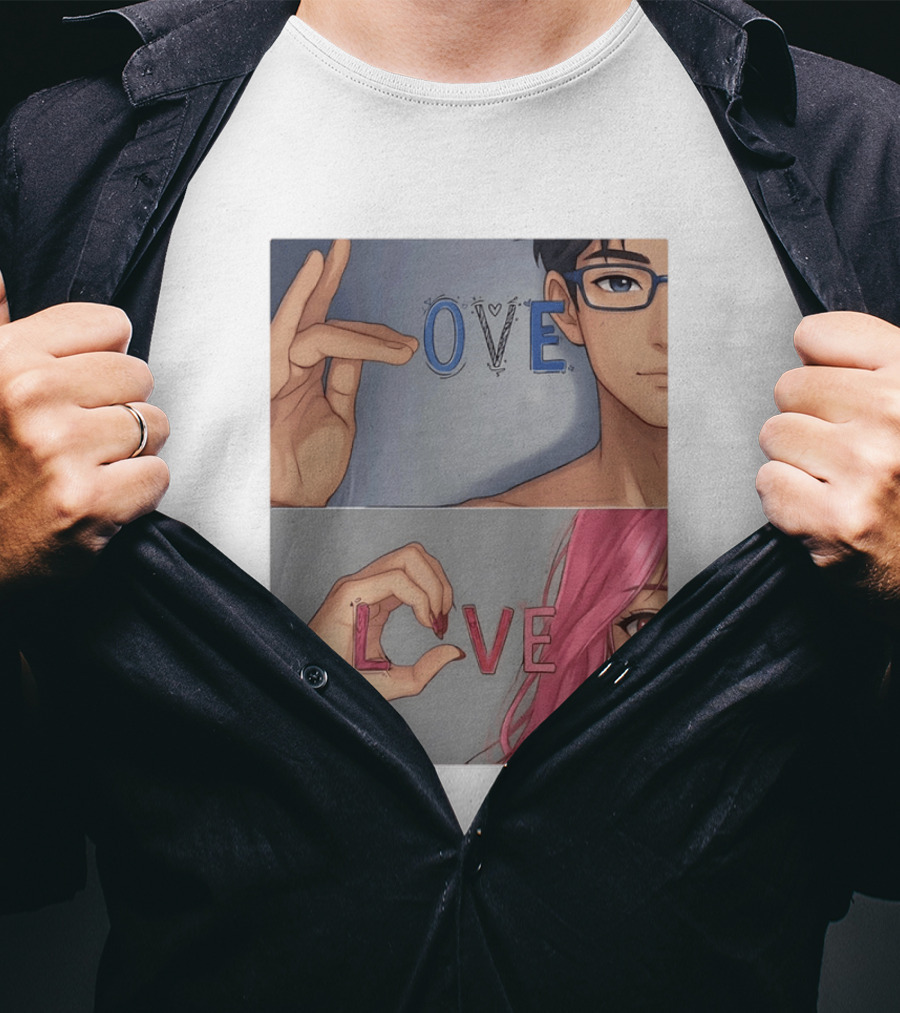 Love Love Anime Couple Hand Gesture T-Shirt