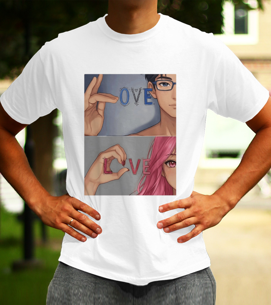 Love Love Anime Couple Hand Gesture T-Shirt