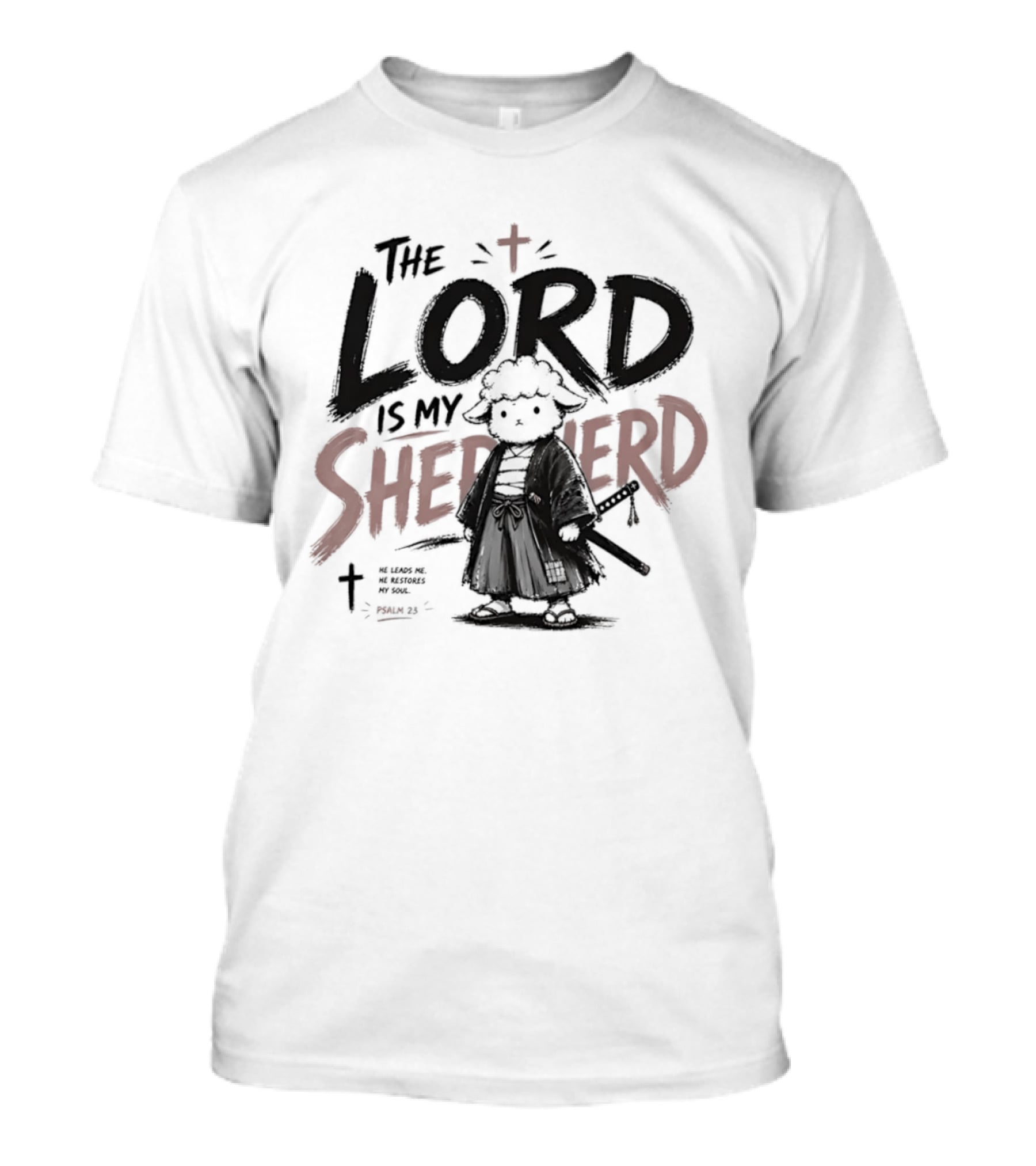 The Lord Is My Shepherd Samurai Sheep Christian Cross T-Shirt