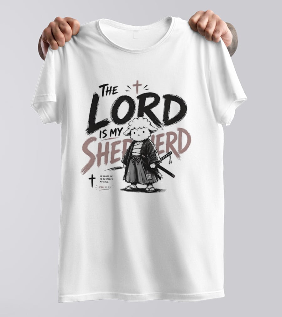 The Lord Is My Shepherd Samurai Sheep Christian Cross T-Shirt