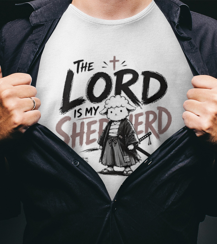 The Lord Is My Shepherd Samurai Sheep Christian Cross T-Shirt