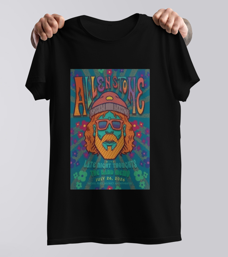 Allen Stone Fishers Indiana Late Night Thoughts The Band Memo July 26 2026 Nickel Plate District Amphitheater T-Shirt