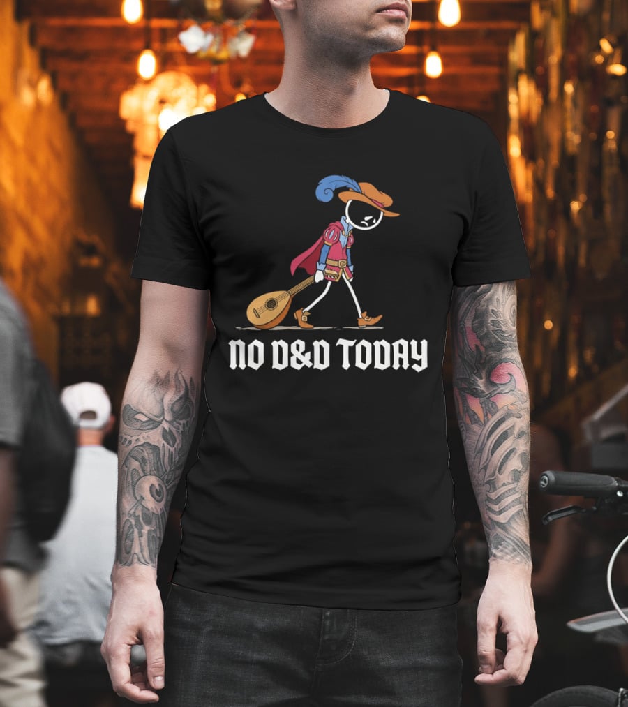 Bard No D&D Today Cartoon Stick Figure With Lute And Feathered Hat T-Shirt