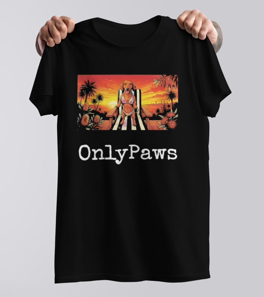 Beach Vibes Dachshund OnlyPaws Sunset Scene T-Shirt