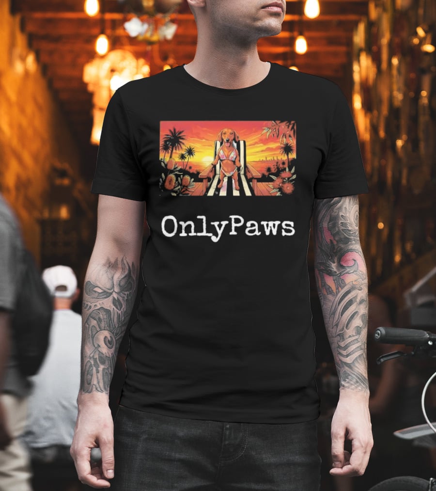 Beach Vibes Dachshund OnlyPaws Sunset Scene T-Shirt