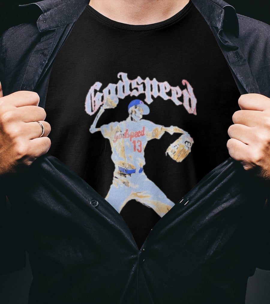 Godspeed Skeleton 13 Pitching Baseball Chicago Cubs T-Shirt