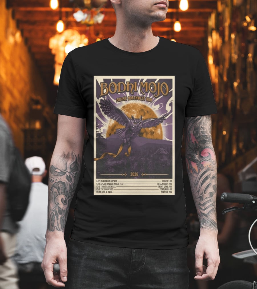Bodhi Mojo Pacific Northwest Run 2026 Tour Owl Illustration Dates And Locations T-Shirt