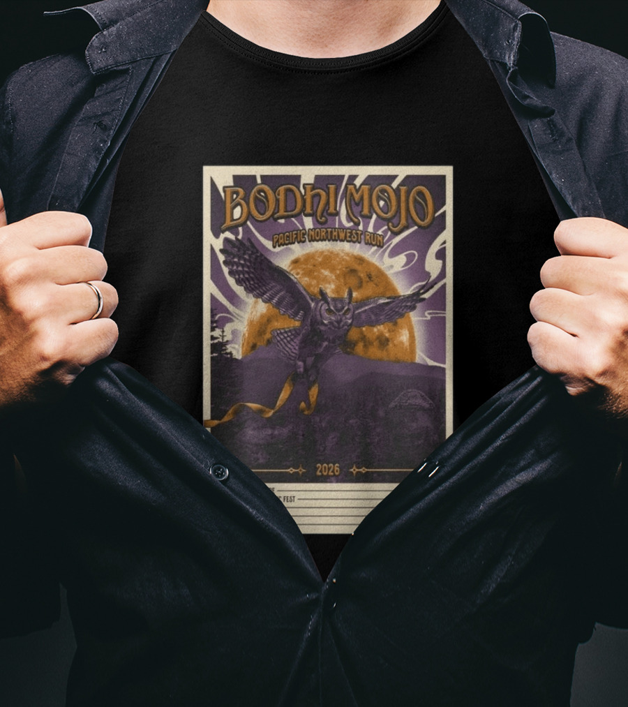 Bodhi Mojo Pacific Northwest Run 2026 Tour Owl Illustration Dates And Locations T-Shirt