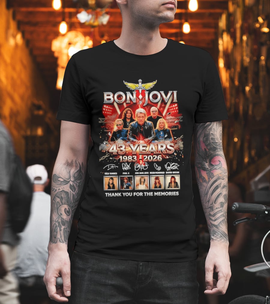 Bon Jovi 43 Years Celebration 1983 2026 Thank You For The Memories Signatures T-Shirt