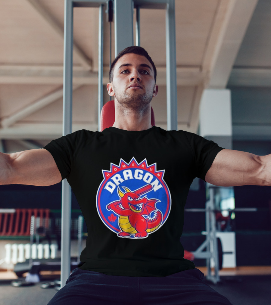 Home Run Dragon Baseball Batting Red Maple Leaf T-Shirt