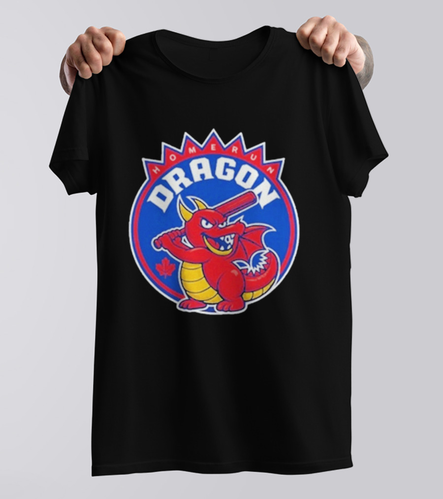 Home Run Dragon Baseball Batting Red Maple Leaf T-Shirt