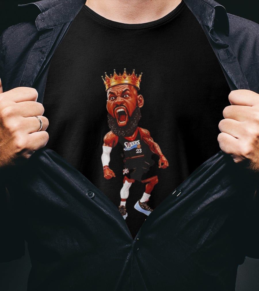 LeBron James Philadelphia 76ers King Caricature 23 Sixers T-Shirt