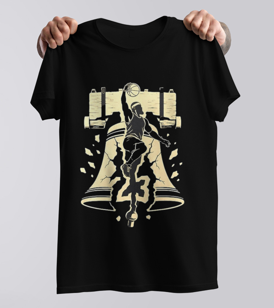 LeBron James Slam Dunk Philadelphia 76ers Liberty Bell Crack NBA 23 T-Shirt