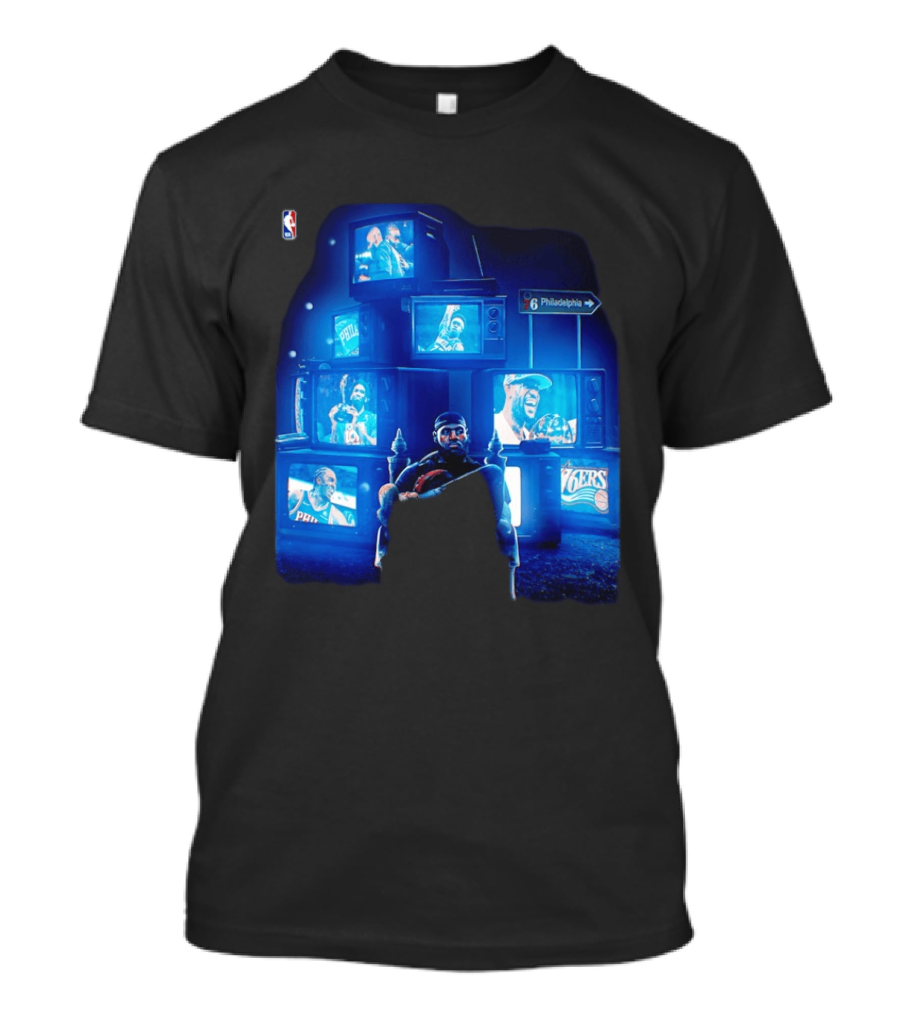 Philadelphia 76ers LeBron James NBA Collage TVs And Signs T-Shirt