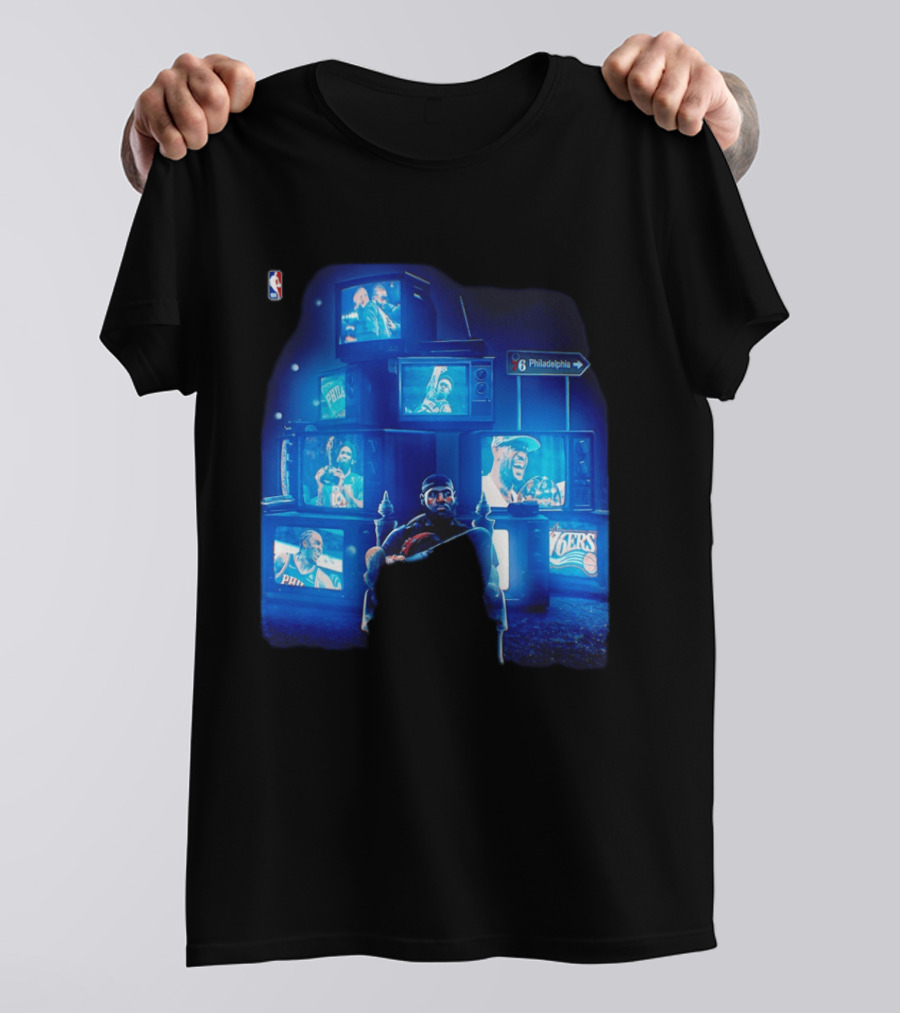 Philadelphia 76ers LeBron James NBA Collage TVs And Signs T-Shirt