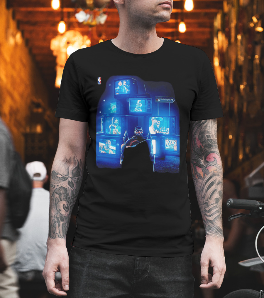 Philadelphia 76ers LeBron James NBA Collage TVs And Signs T-Shirt