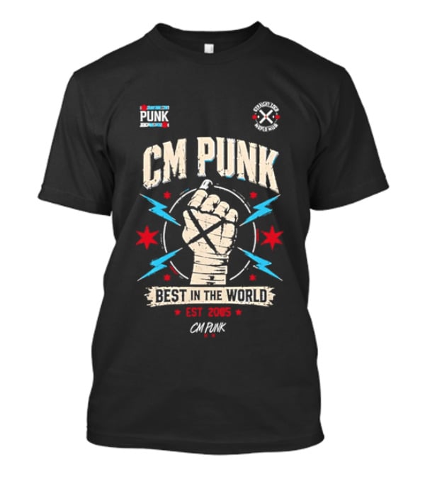 CM Punk Fist Best In The World Est 2005 Stars And Lightning T-Shirt