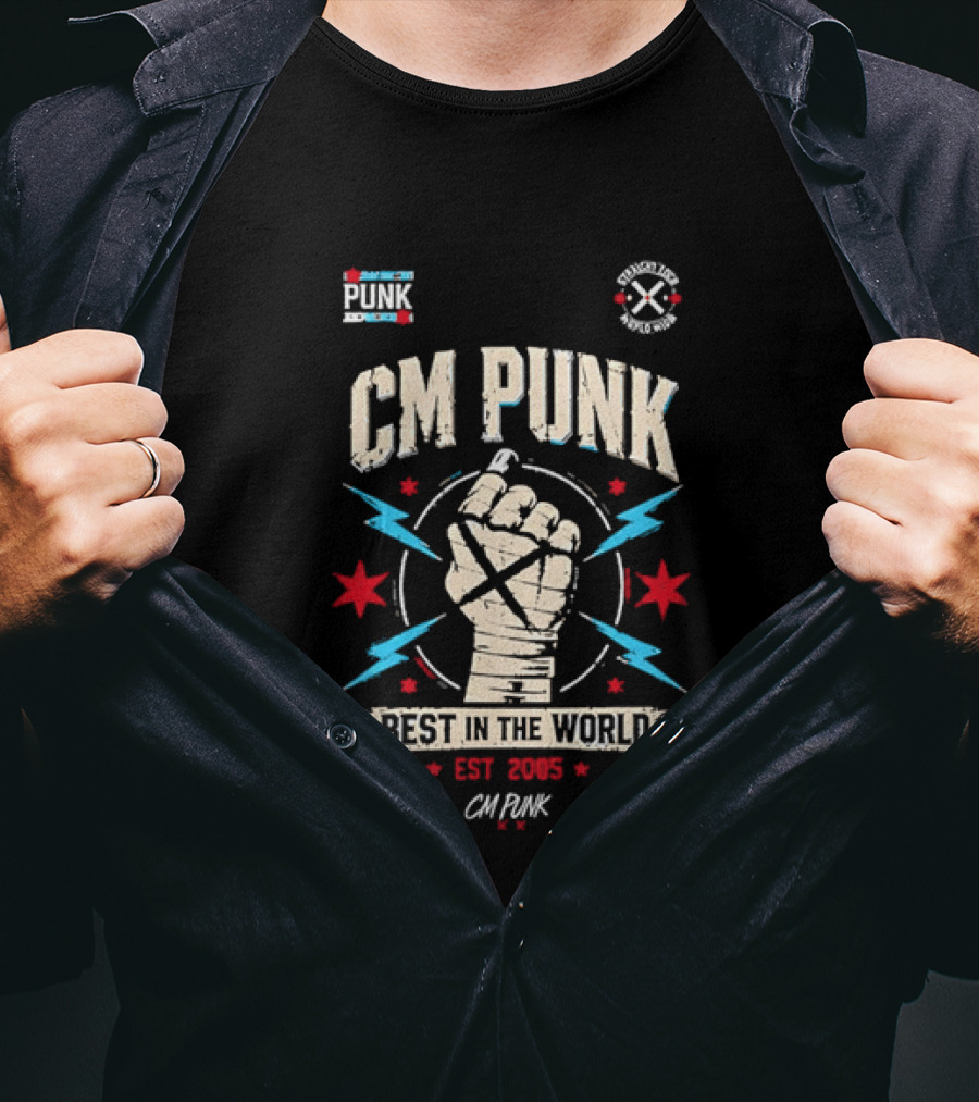 CM Punk Fist Best In The World Est 2005 Stars And Lightning T-Shirt