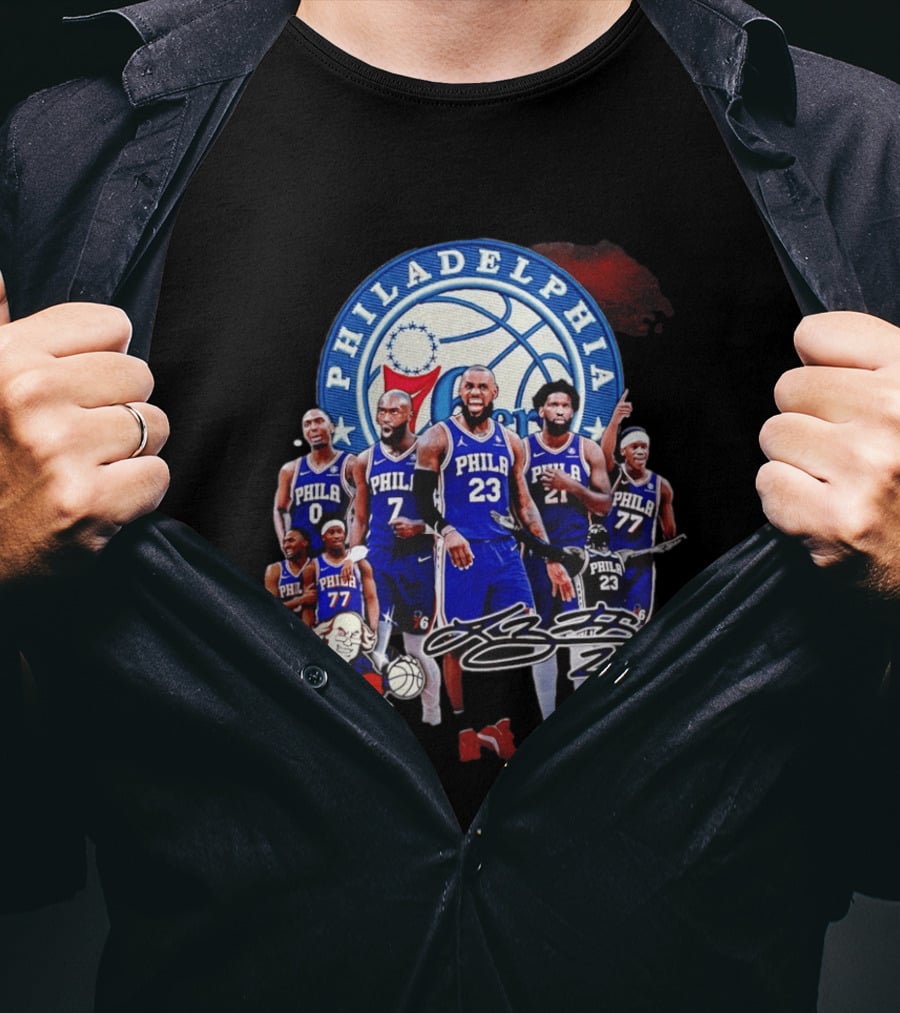 Philadelphia 76ers LeBron James 23 Phila Basketball Team Collage T-Shirt