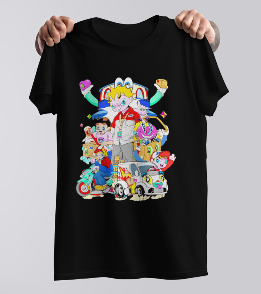 JNE Express Delivery Cartoon Characters And Van Fun Anime T-Shirt