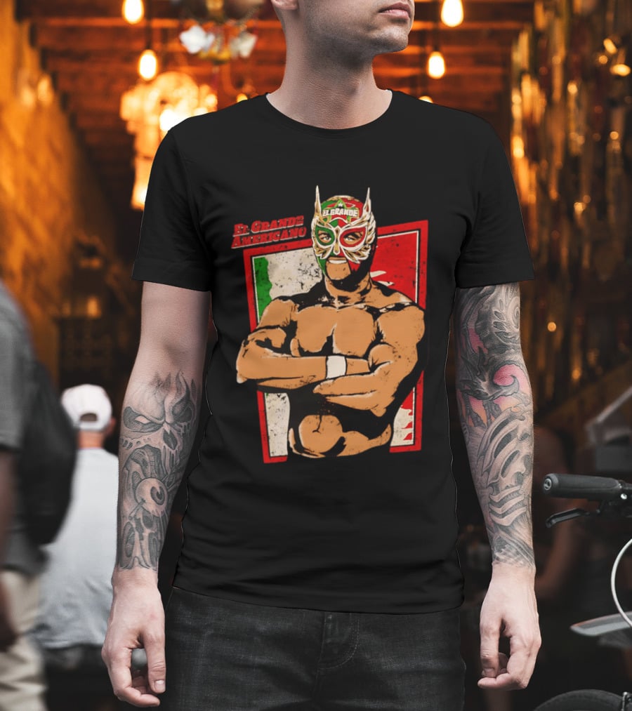 El Grande Americano Lucha Libre Wrestler Mexican Flag Masked Hero T-Shirt
