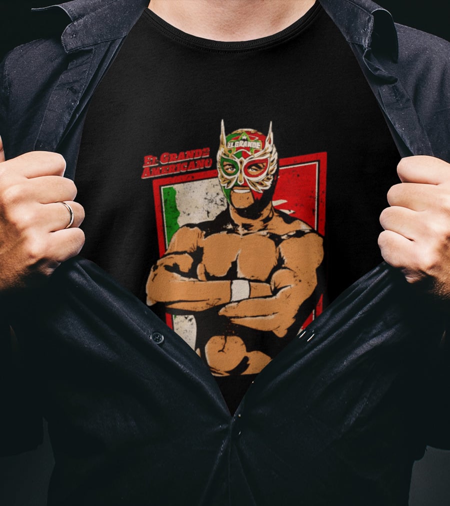 El Grande Americano Lucha Libre Wrestler Mexican Flag Masked Hero T-Shirt