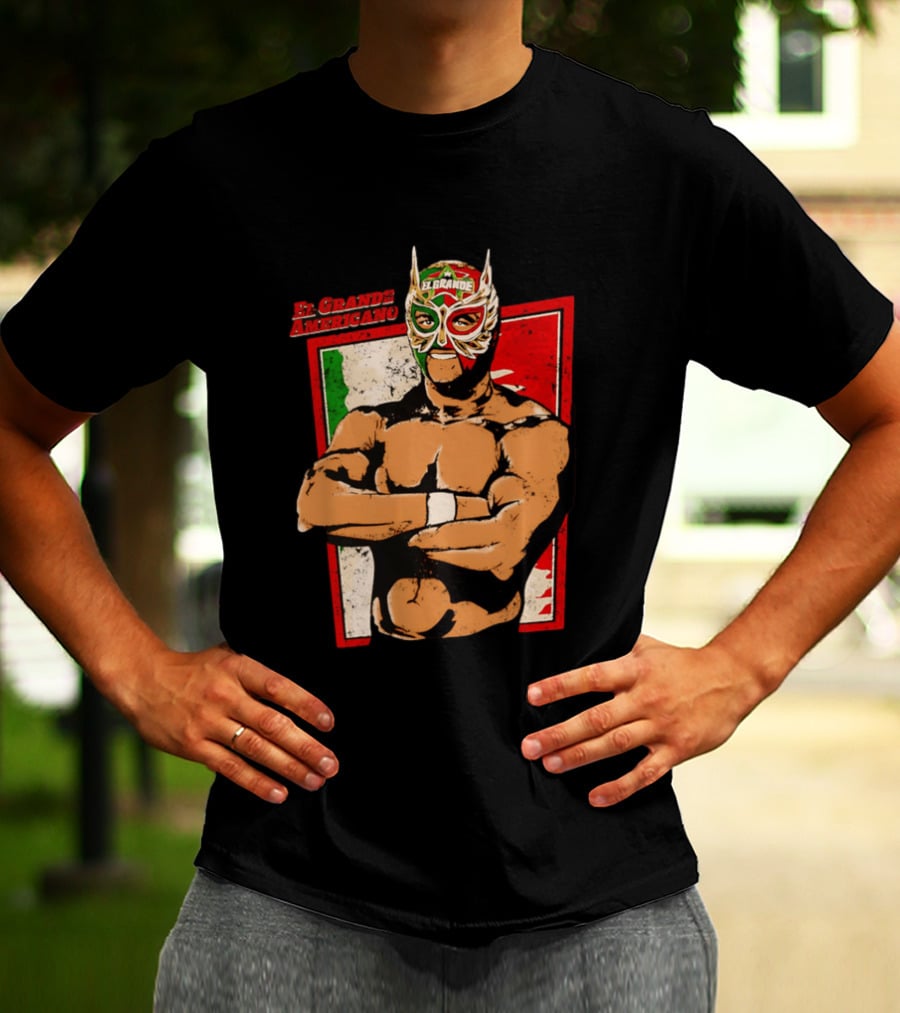 El Grande Americano Lucha Libre Wrestler Mexican Flag Masked Hero T-Shirt
