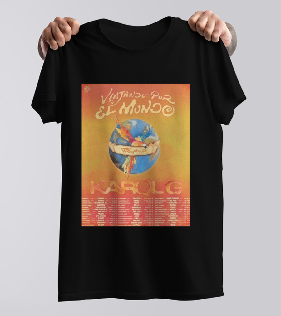 Karol G Viajando Por El Mundo Tropitour 2026 World Tour Dates Colorful Parrot T-Shirt