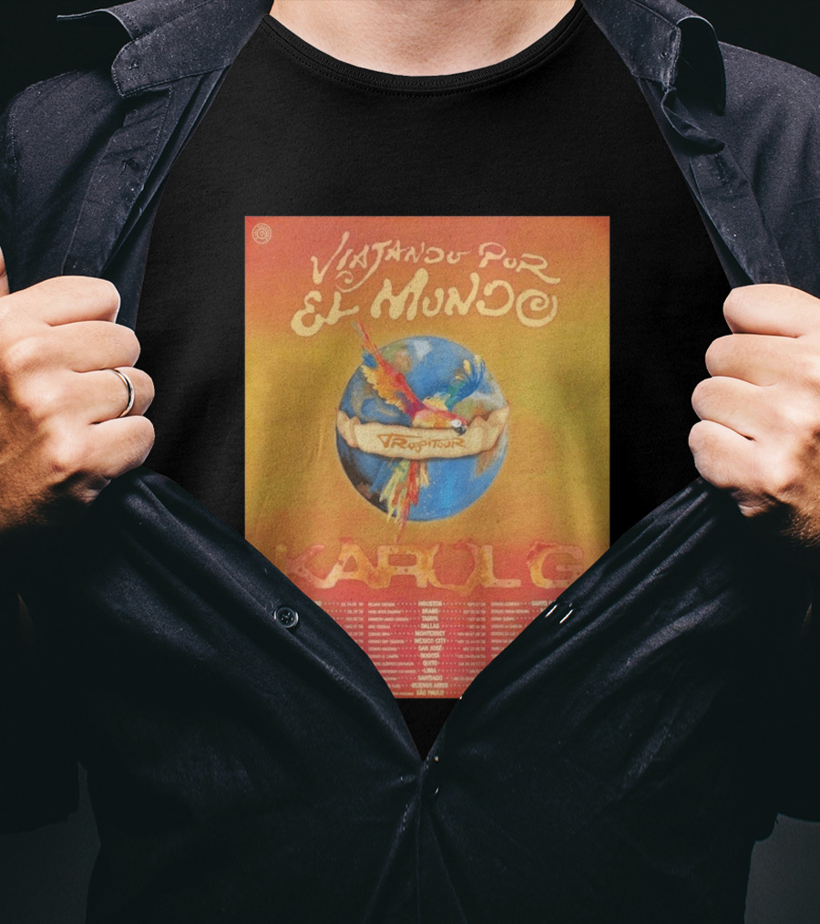 Karol G Viajando Por El Mundo Tropitour 2026 World Tour Dates Colorful Parrot T-Shirt