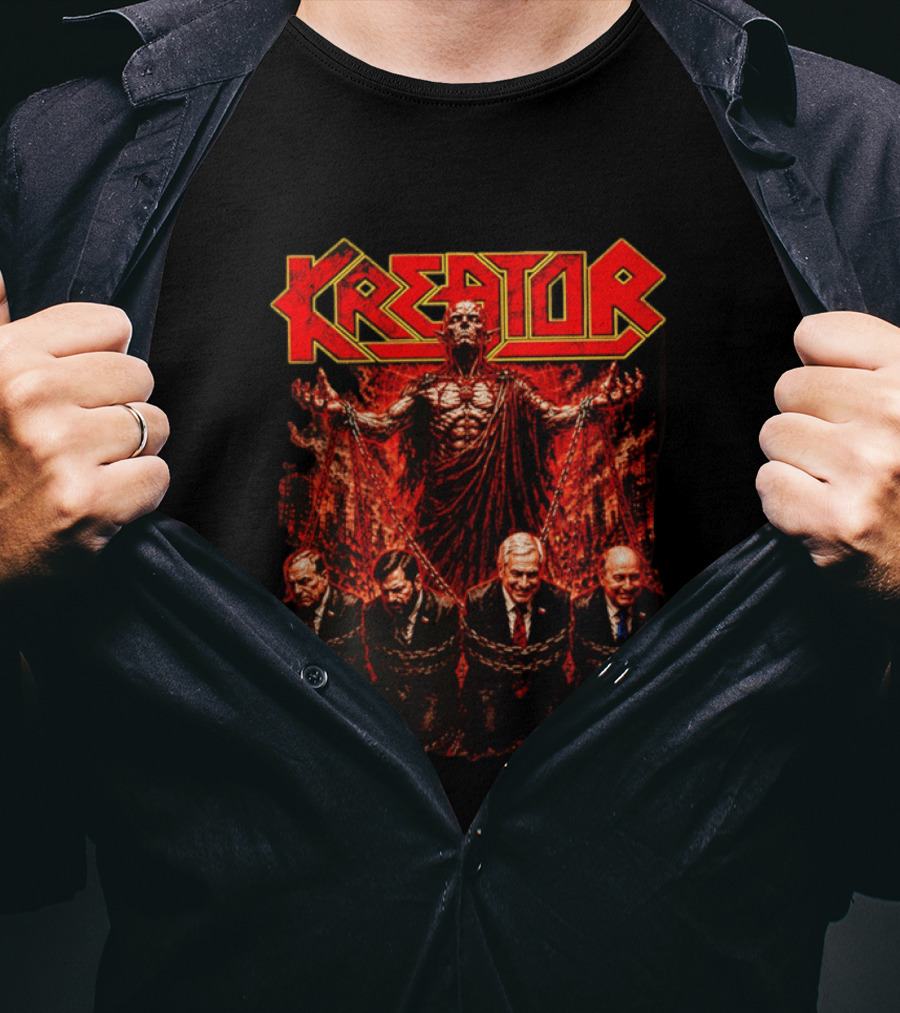 Kreator Devil Symbolism With Chilean Politicians Bound In Chains T-Shirt