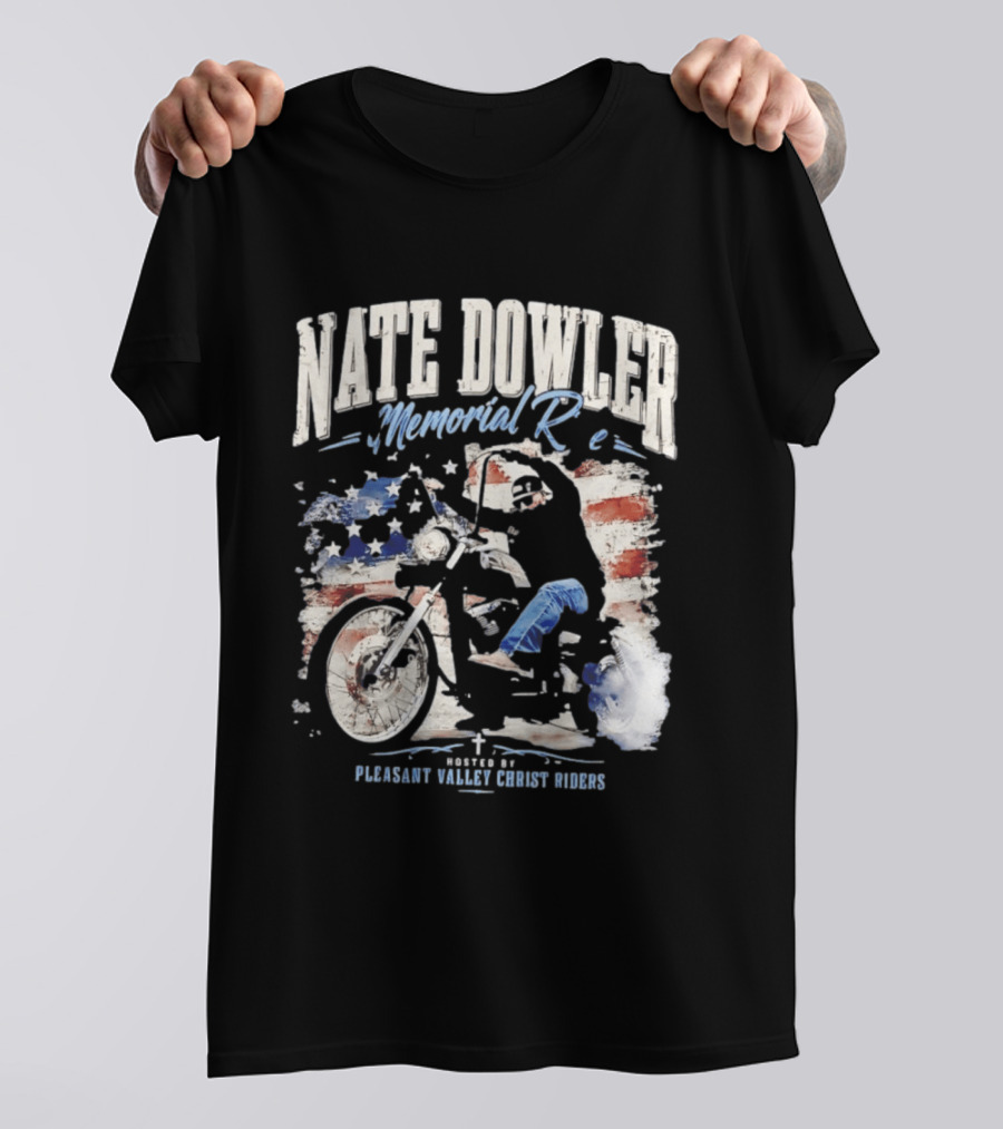 Nate Dowler Memorial Ride Pleasant Valley Ghost Riders American Flag Moto T-Shirt