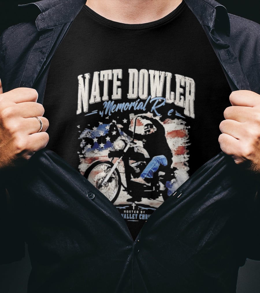 Nate Dowler Memorial Ride Pleasant Valley Ghost Riders American Flag Moto T-Shirt