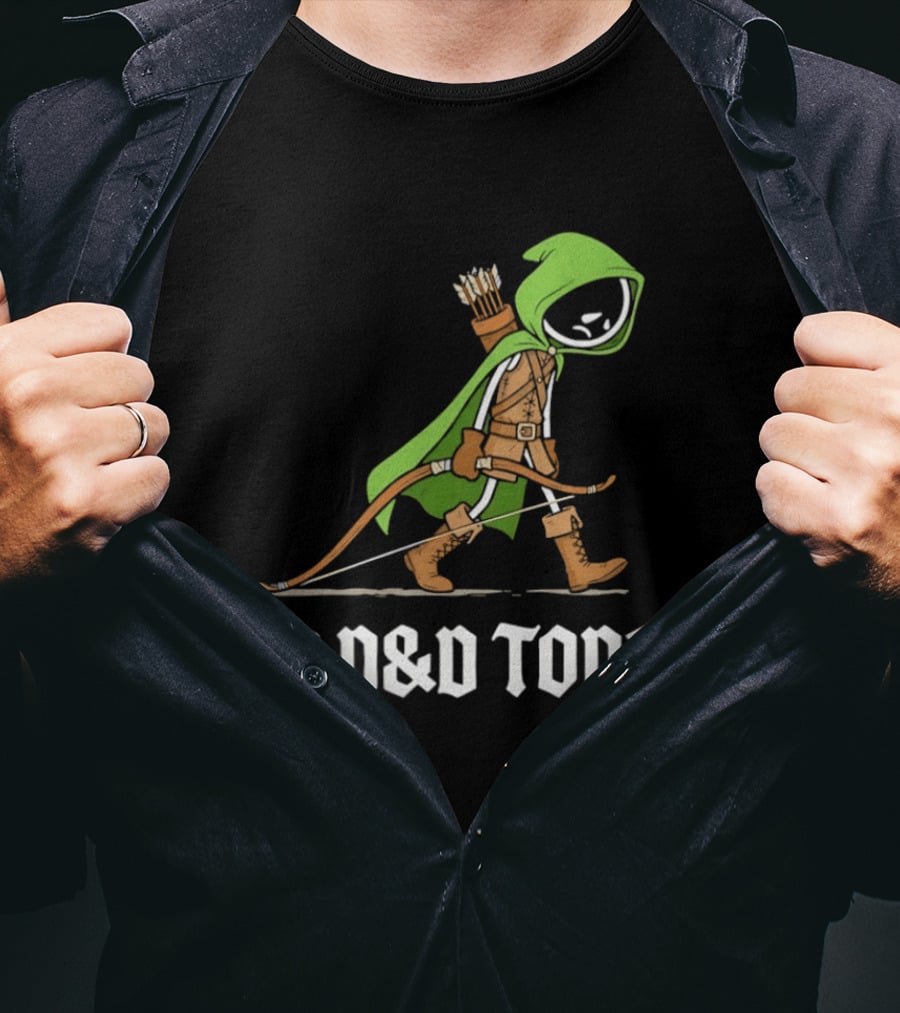 No D&D Today Ranger Cartoon Archer Green Hood Bow And Arrows T-Shirt