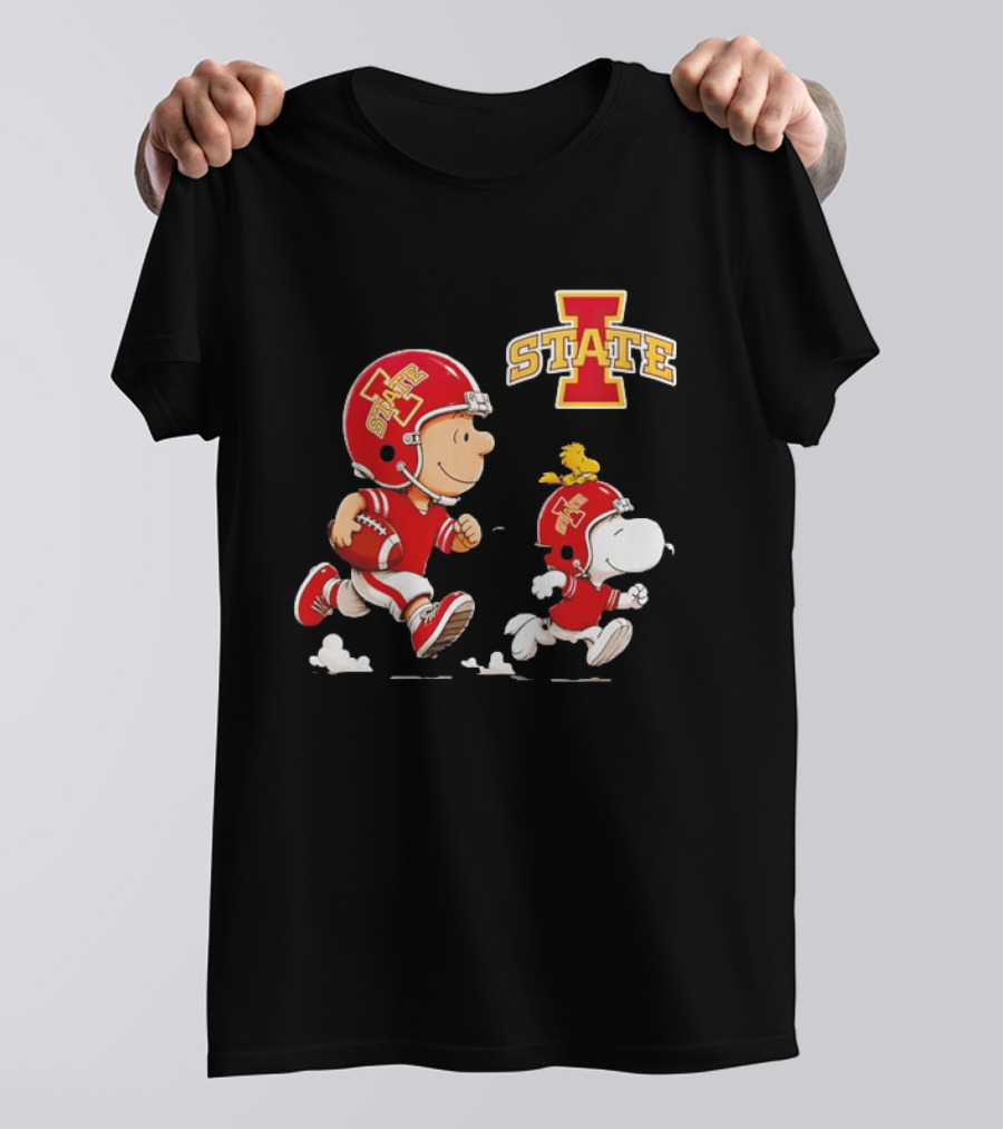 Peanuts Charlie Brown Snoopy Woodstock Running Football Iowa State T-Shirt