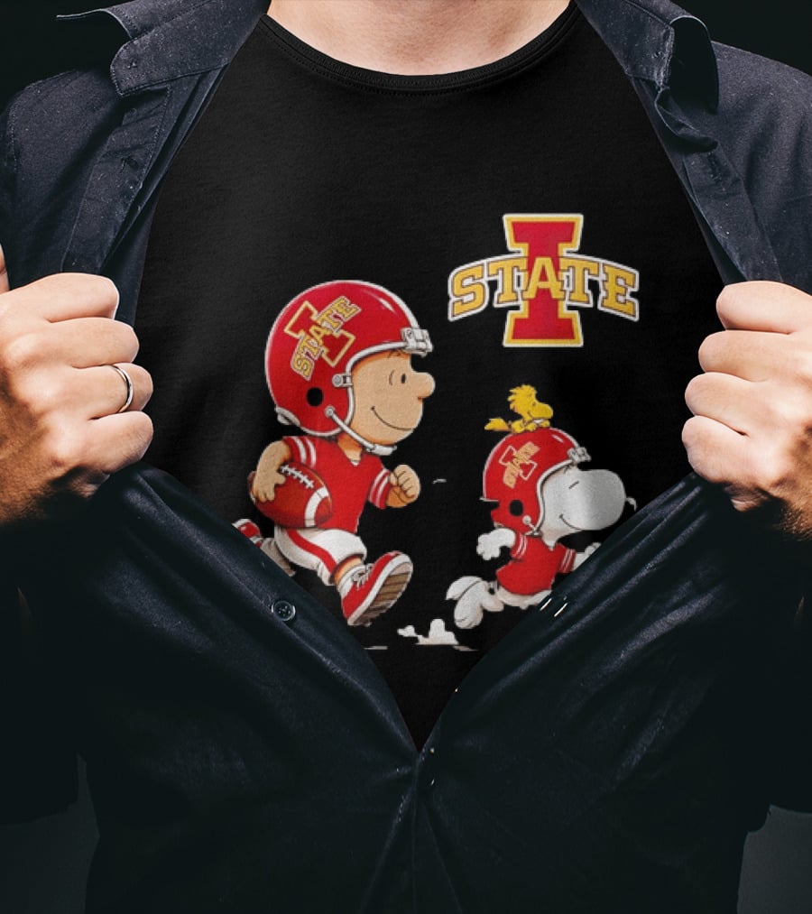 Peanuts Charlie Brown Snoopy Woodstock Running Football Iowa State T-Shirt