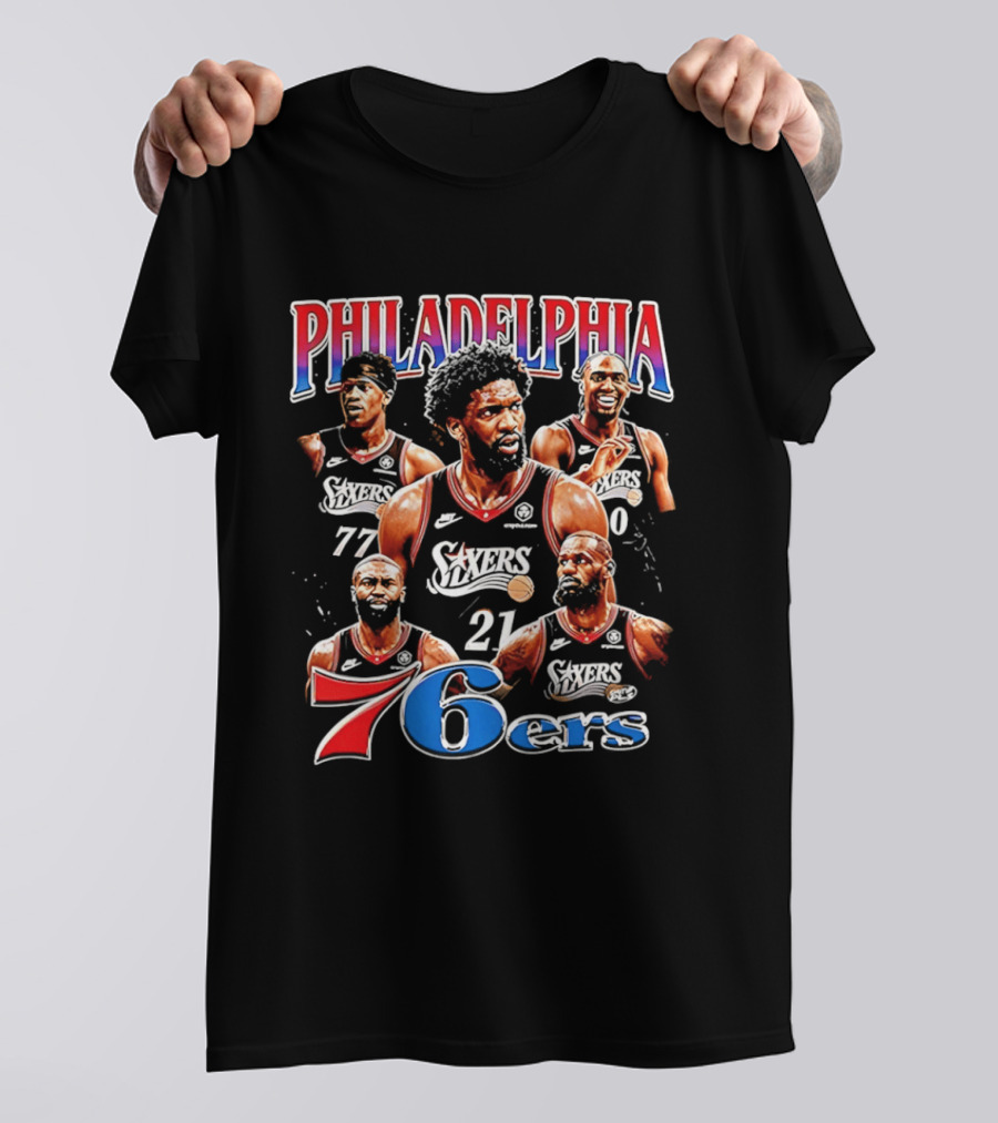 Philadelphia 76ers Embiid LeBron Collage 21 77 T-Shirt
