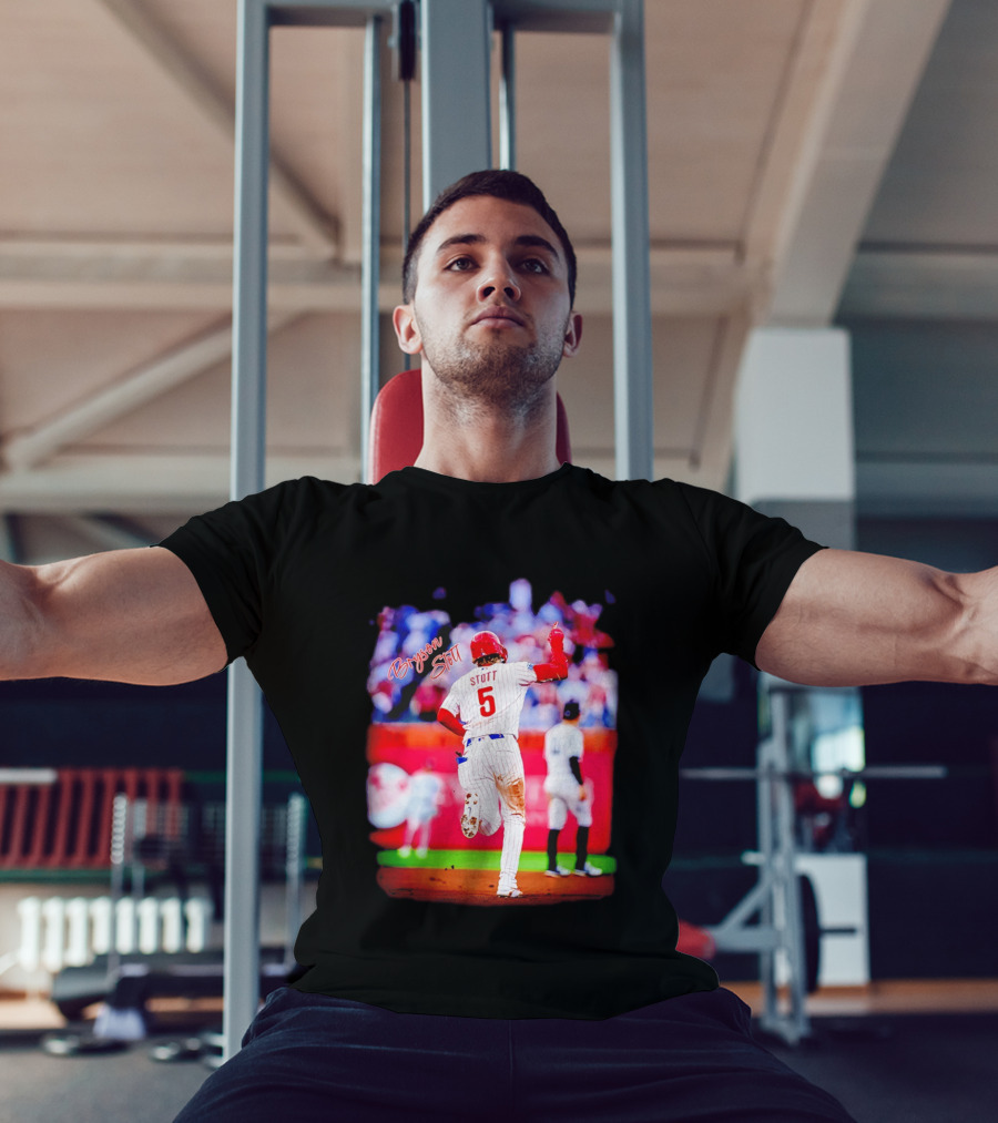 Philadelphia Phillies Bryson Stott 5 Baseball Game Action T-Shirt
