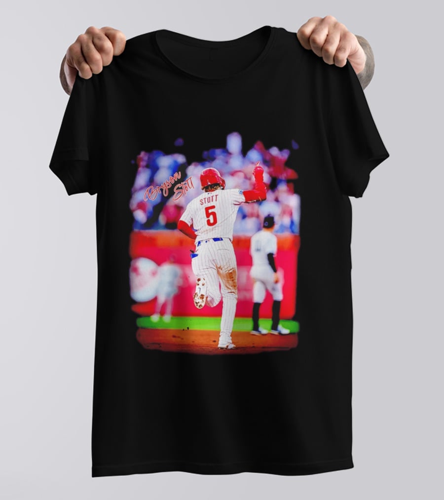 Philadelphia Phillies Bryson Stott 5 Baseball Game Action T-Shirt