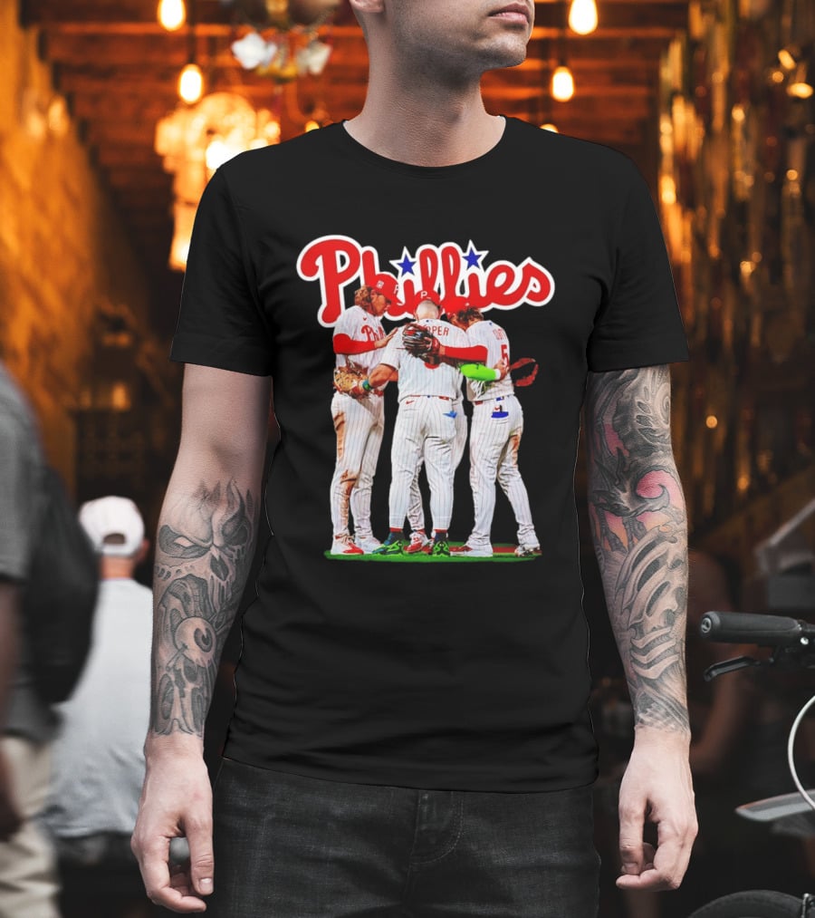 Philadelphia Phillies Team Huddle Harper '26 Baseball Collaboration T-Shirt