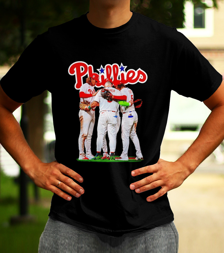 Philadelphia Phillies Team Huddle Harper '26 Baseball Collaboration T-Shirt