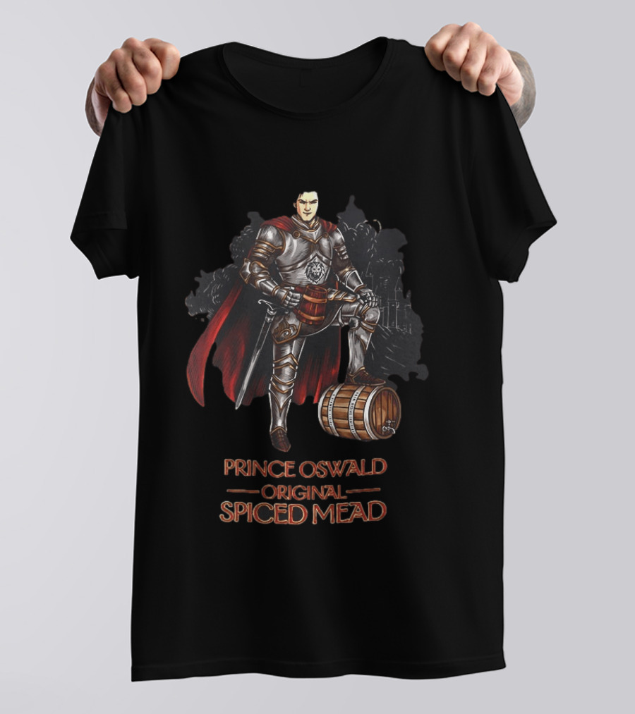Prince Oswald Original Spiced Mead Knight With Barrel And Red Cape T-Shirt