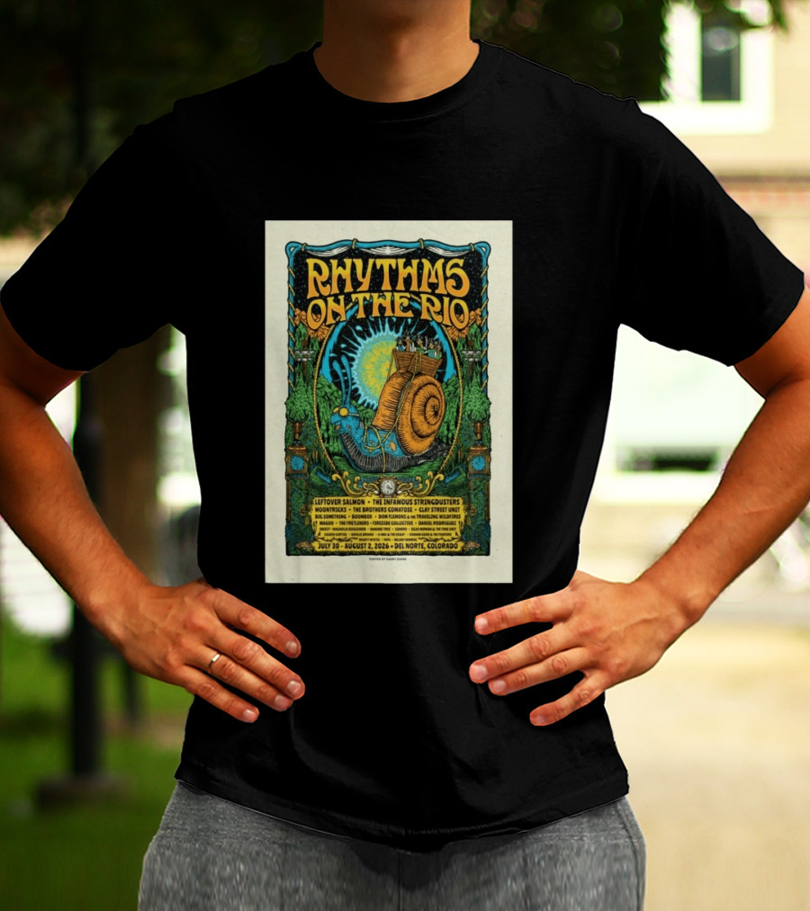 Rhythms On The Rio July 30 August 2 2026 Del Norte Colorado Leftover Salmon The Infamous Stringdusters T-Shirt