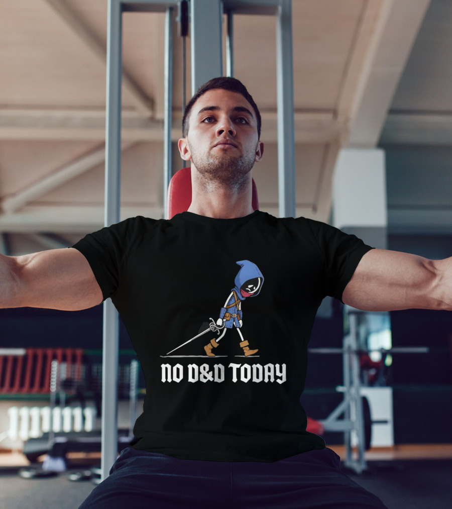 Rogue No D&D Today Cartoon Character In Blue Hooded Cloak And Boots With Sword T-Shirt